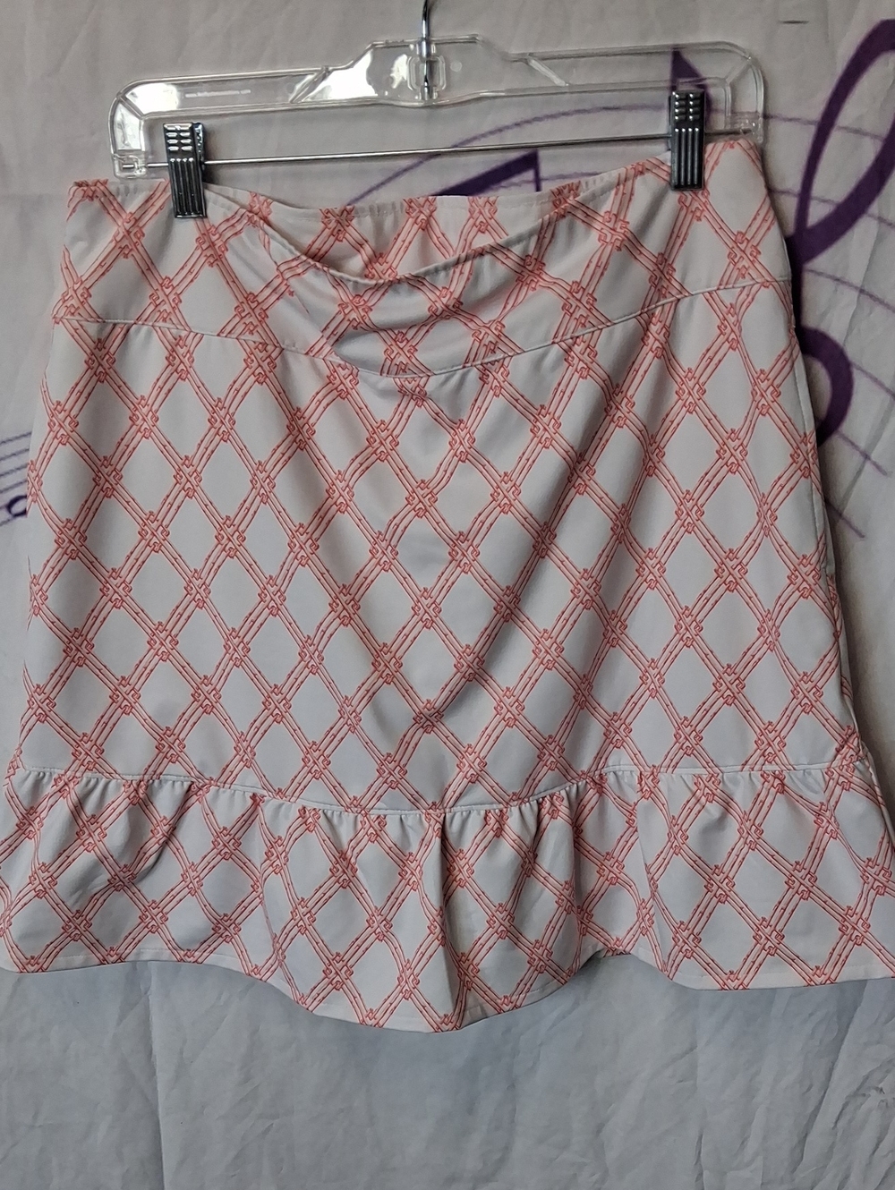 Fairway & Greene White and Coral Lattice Ruffle Skort